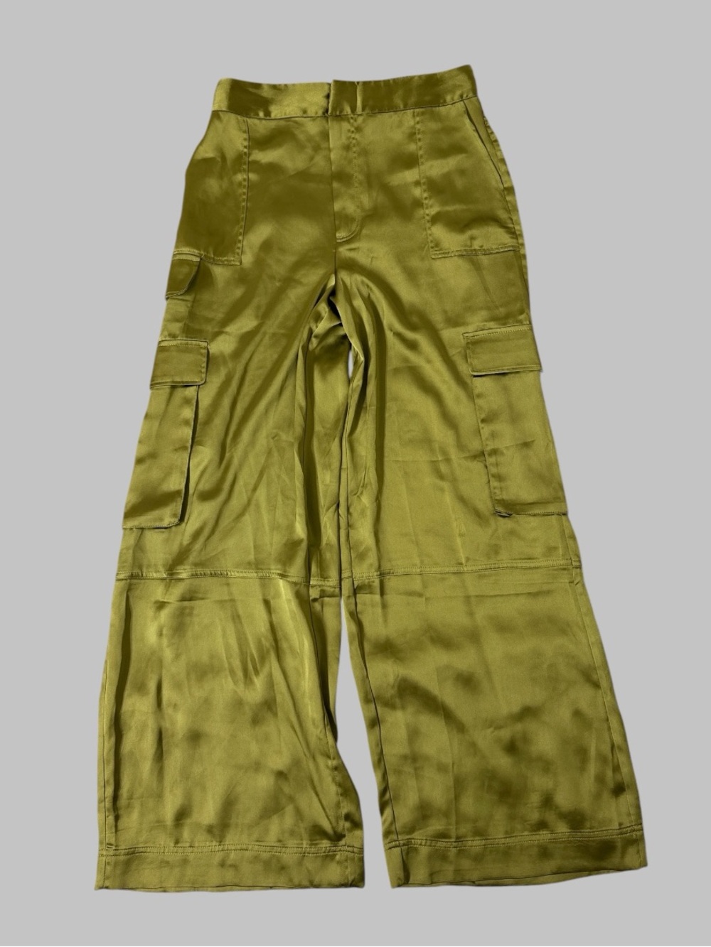 House Of Harlow Green Wide-Leg Satin Cargo Pants